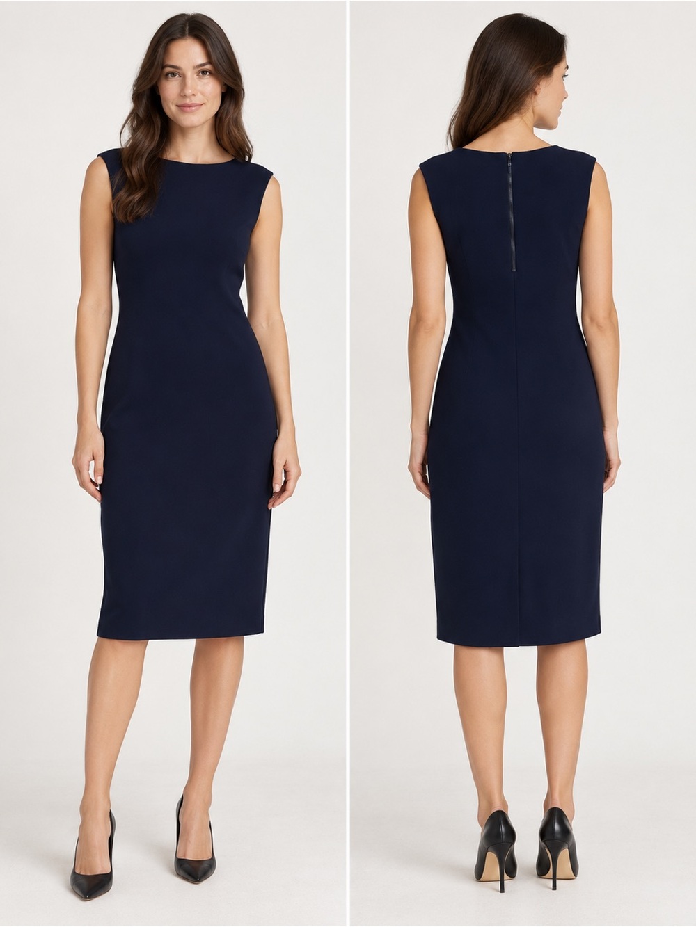 Vince Classic Navy Sleeveless Sheath Midi Dress
